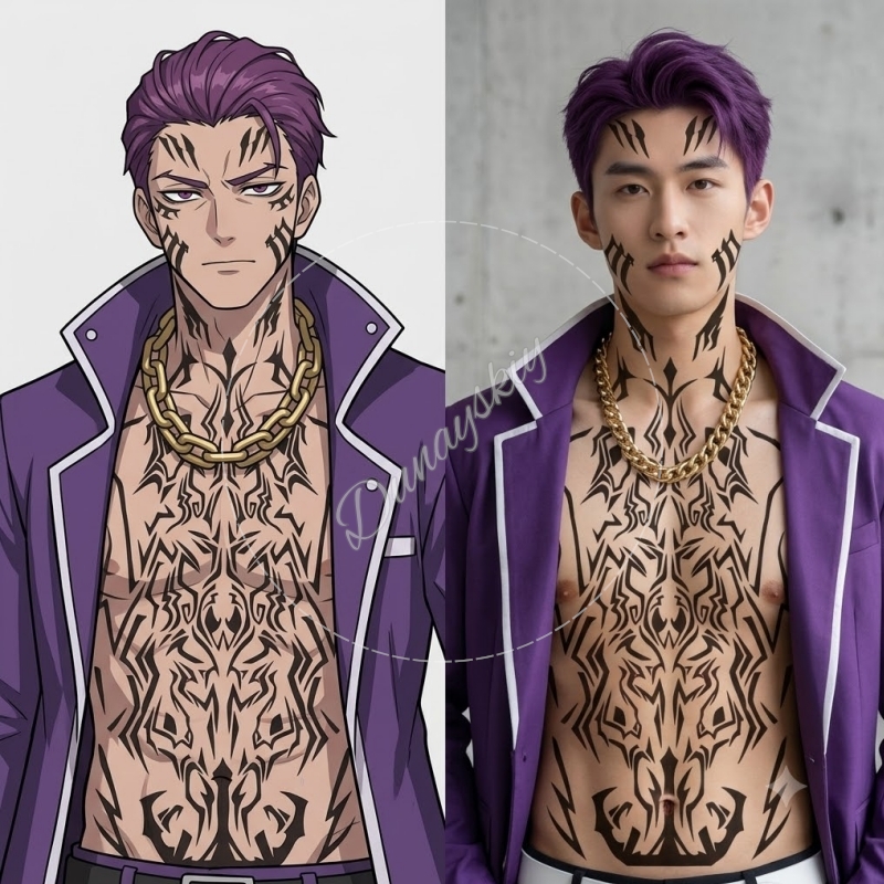Anime Cosplay Face - Matthias Ricardo Padrão tribal preto Folhas